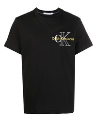 T-shirt à col rond brodé noir Calvin Klein Jeans