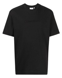 T-shirt à col rond brodé noir Calvin Klein