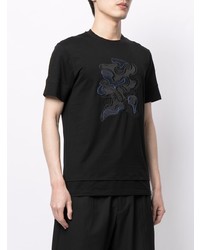 T-shirt à col rond brodé noir Emporio Armani