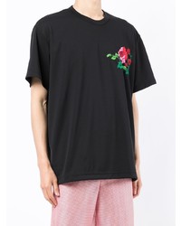 T-shirt à col rond brodé noir Comme Des Garcons Homme Plus