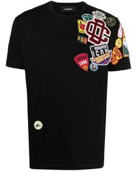 T-shirt à col rond brodé noir DSQUARED2