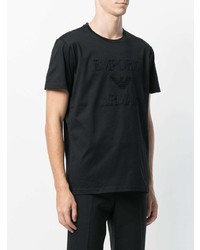 T-shirt à col rond brodé noir Emporio Armani