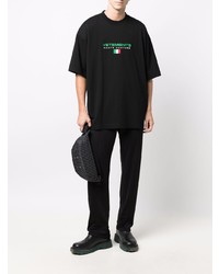 T-shirt à col rond brodé noir Vetements