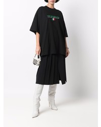 T-shirt à col rond brodé noir Vetements