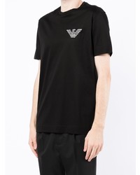 T-shirt à col rond brodé noir Emporio Armani