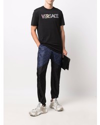 T-shirt à col rond brodé noir Versace