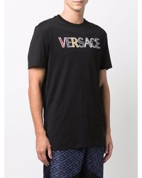 T-shirt à col rond brodé noir Versace