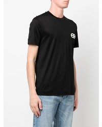 T-shirt à col rond brodé noir Emporio Armani