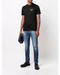 T-shirt à col rond brodé noir Emporio Armani