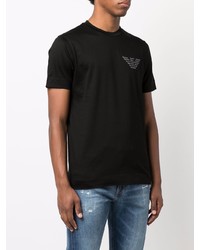 T-shirt à col rond brodé noir Emporio Armani