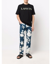 T-shirt à col rond brodé noir Lanvin