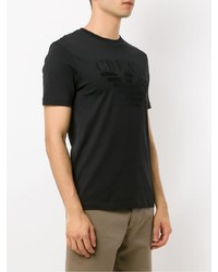 T-shirt à col rond brodé noir Emporio Armani