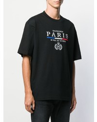 T-shirt à col rond brodé noir Balenciaga