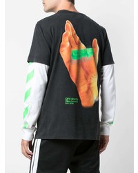 T-shirt à col rond brodé noir Off-White