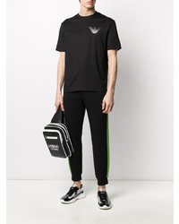 T-shirt à col rond brodé noir Emporio Armani