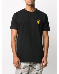 T-shirt à col rond brodé noir Off-White