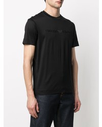 T-shirt à col rond brodé noir Emporio Armani