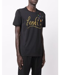 T-shirt à col rond brodé noir Fendi