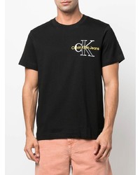 T-shirt à col rond brodé noir Calvin Klein Jeans