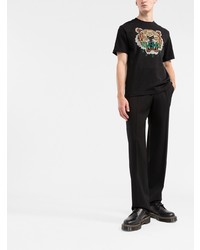 T-shirt à col rond brodé noir Kenzo