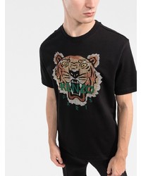 T-shirt à col rond brodé noir Kenzo