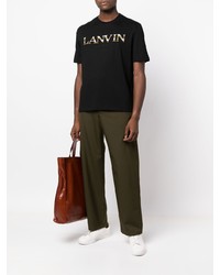 T-shirt à col rond brodé noir Lanvin