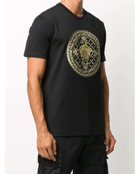 T-shirt à col rond brodé noir Versace