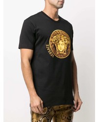 T-shirt à col rond brodé noir Versace