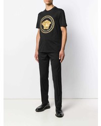 T-shirt à col rond brodé noir Versace