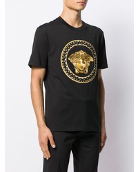 T-shirt à col rond brodé noir Versace