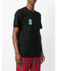 T-shirt à col rond brodé noir Stussy