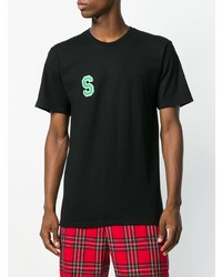 T-shirt à col rond brodé noir Stussy