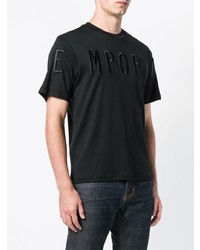 T-shirt à col rond brodé noir Emporio Armani