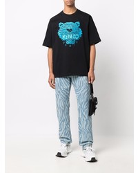 T-shirt à col rond brodé noir Kenzo