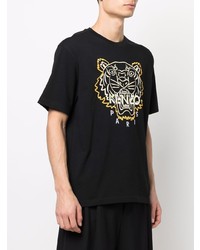 T-shirt à col rond brodé noir Kenzo