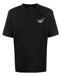 T-shirt à col rond brodé noir Emporio Armani