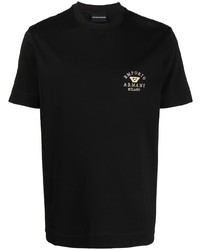 T-shirt à col rond brodé noir Emporio Armani