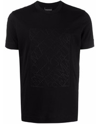 T-shirt à col rond brodé noir Emporio Armani