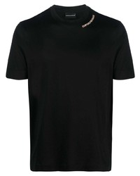 T-shirt à col rond brodé noir Emporio Armani