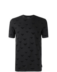 T-shirt à col rond brodé noir Emporio Armani