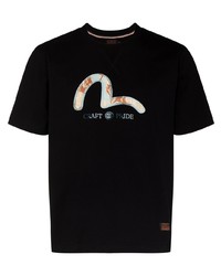 T-shirt à col rond brodé noir Evisu