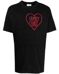T-shirt à col rond brodé noir Family First