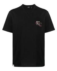 T-shirt à col rond brodé noir FIVE CM