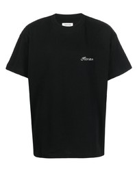 T-shirt à col rond brodé noir Flaneur Homme