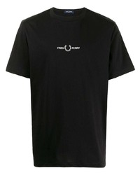 T-shirt à col rond brodé noir Fred Perry