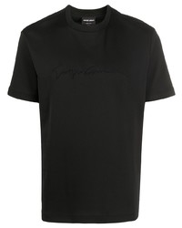 T-shirt à col rond brodé noir Giorgio Armani