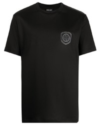 T-shirt à col rond brodé noir Giorgio Armani