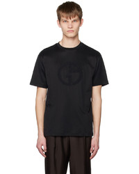 T-shirt à col rond brodé noir Giorgio Armani