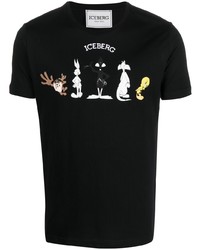 T-shirt à col rond brodé noir Iceberg