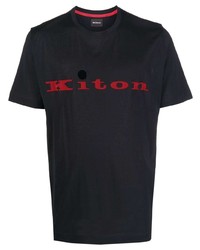 T-shirt à col rond brodé noir Kiton